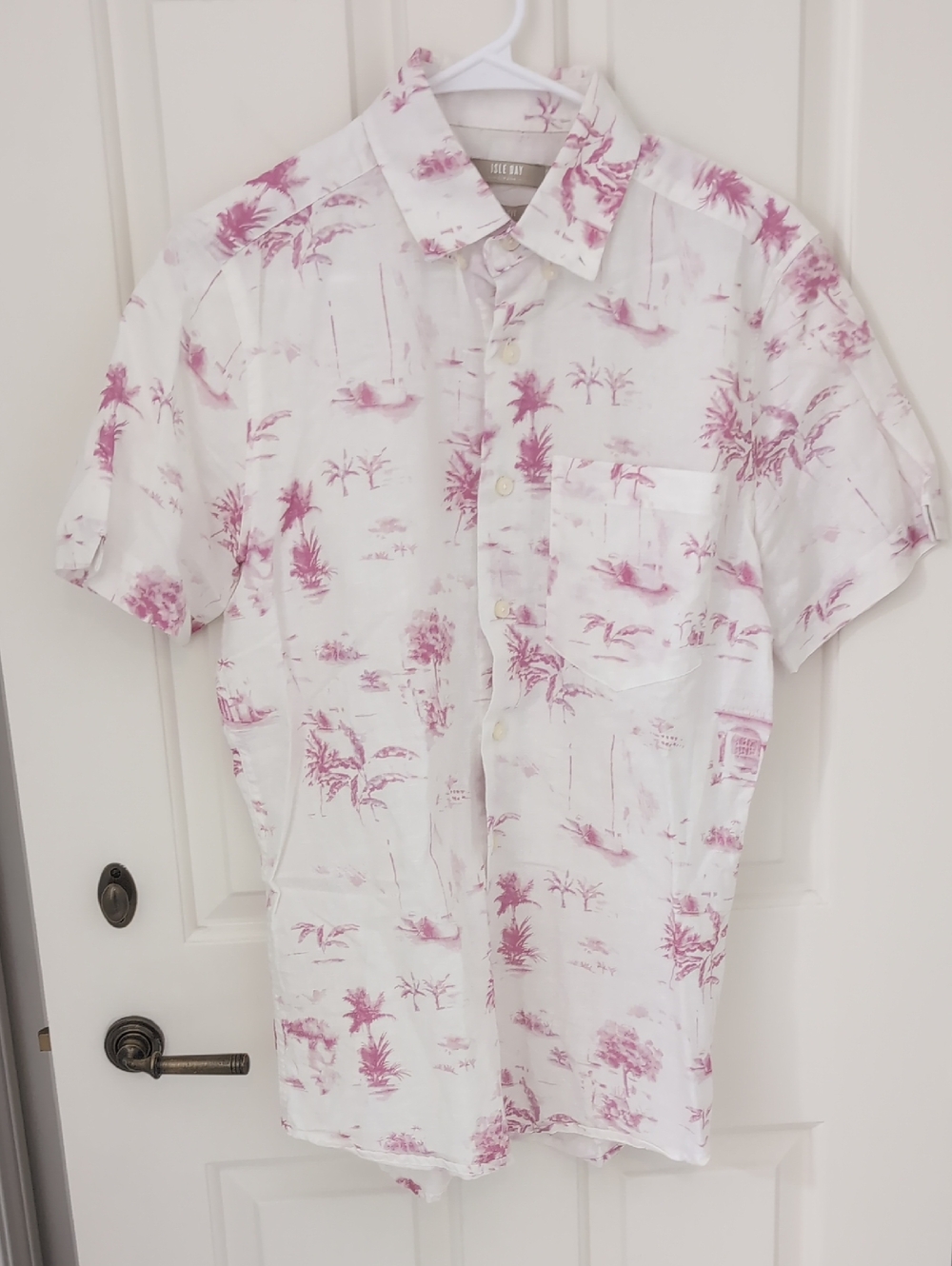 Men Isle Bay Linen Cotton Blend Short Sleeve Button Down - Small
